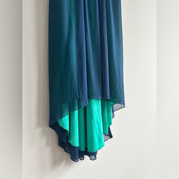 Y2K Teal Blue Hi-Lo Dress | Sheer Overlay Sequins | Size M Winter Formal - Picture 4 of 8